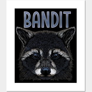 A young raccoon face drawing with the word Bandit Posters and Art